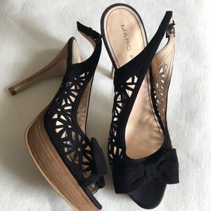 Marc Fisher Suede perforated platform bow sandals